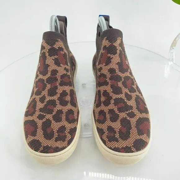 Rothys Womens Chelsea Shoe Size 7 Knit Pull On Sneaker Boot Wildcat Leopard